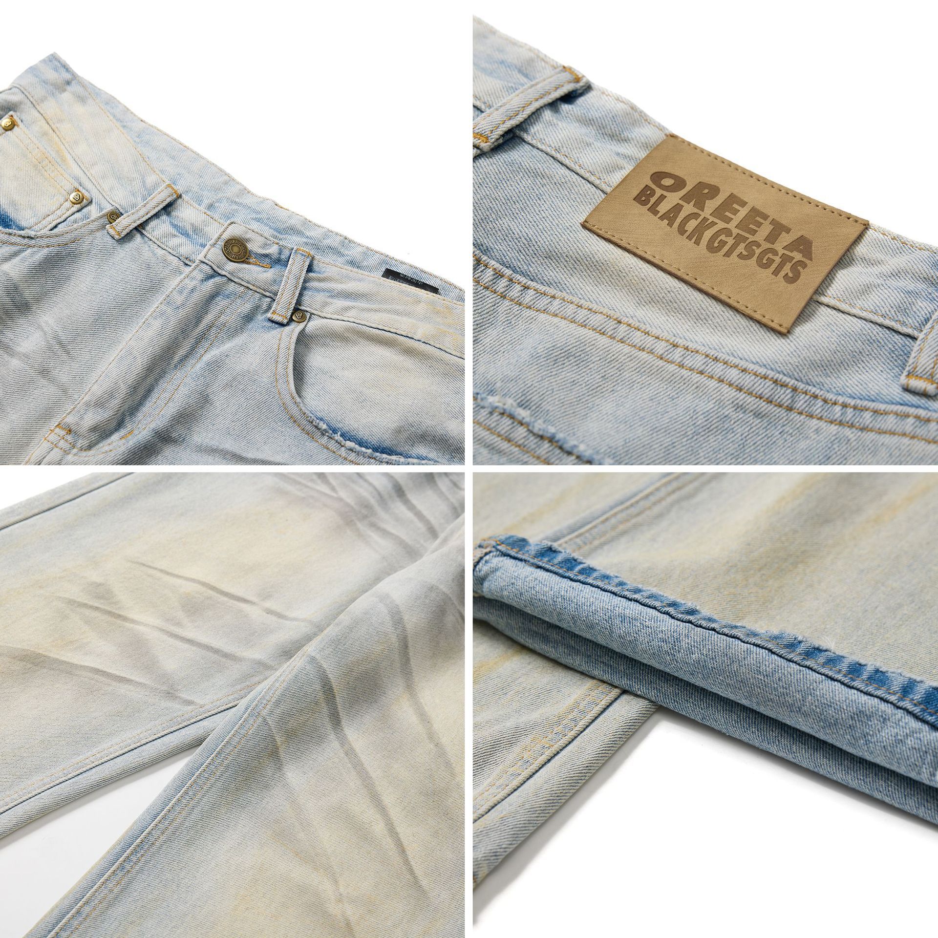 American High Street Waste Soil Wind Splash Ink Worn Jeans - kinko
