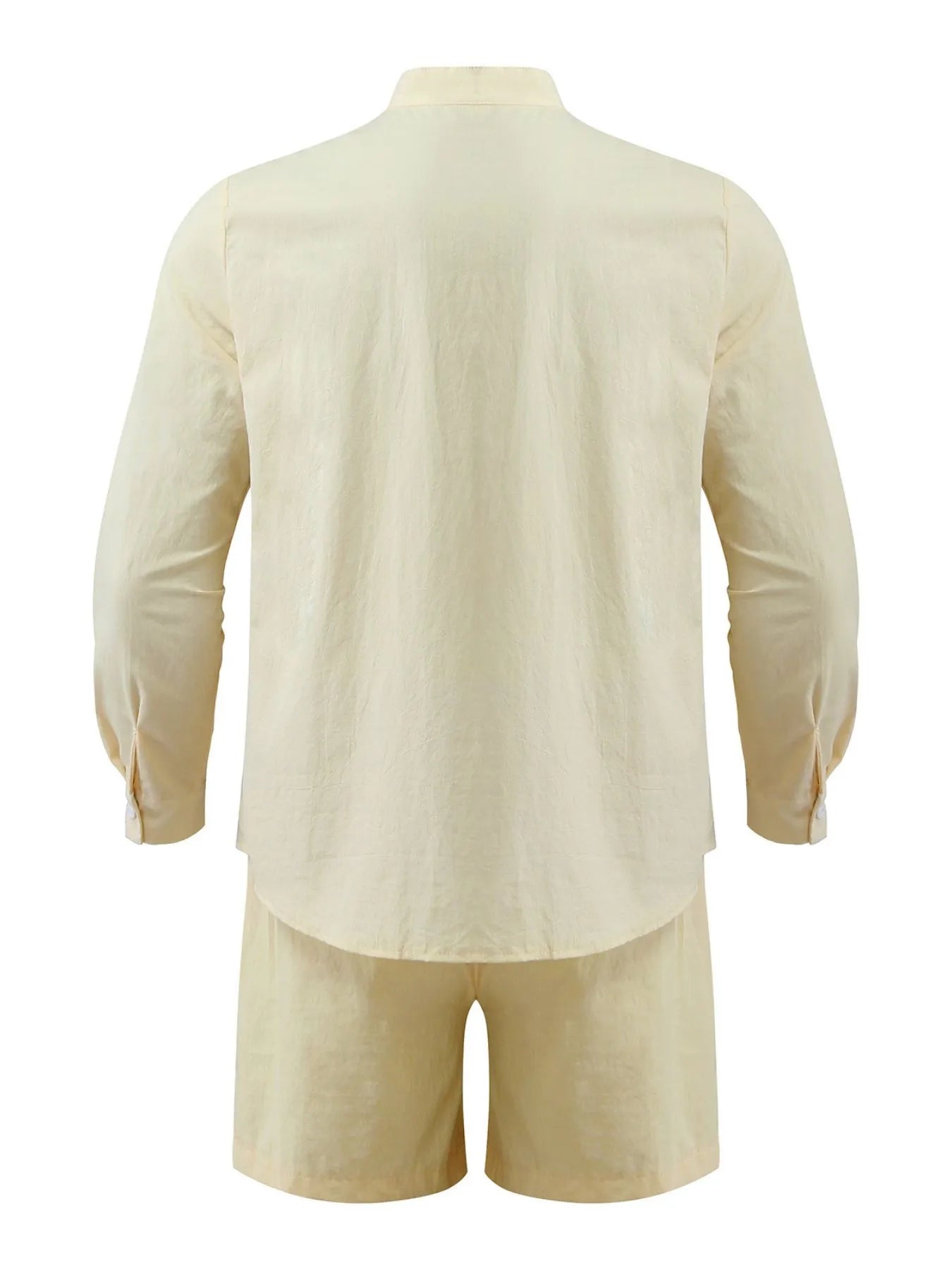 Men's Full Size Button Up Long Sleeve Shirt and Shorts Set Plus Size - kinko