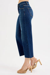 RISEN Full Size Tummy Control High Rise Crop Wide Jeans Plus Size - kinko