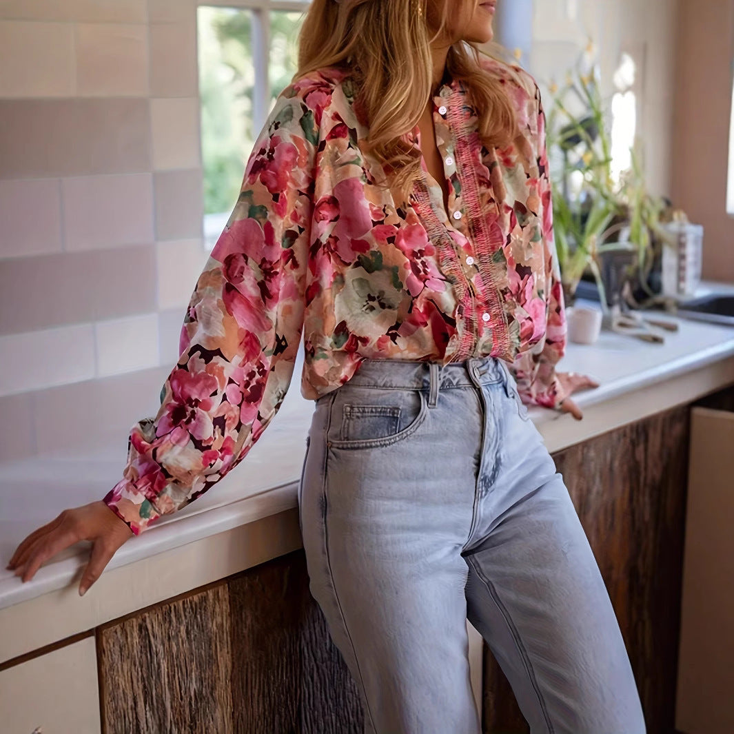 Idle Style Printed Round Neck Shirt Top - kinko