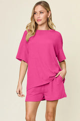 Double Take Basic style Round Neck Solid Set - kinko