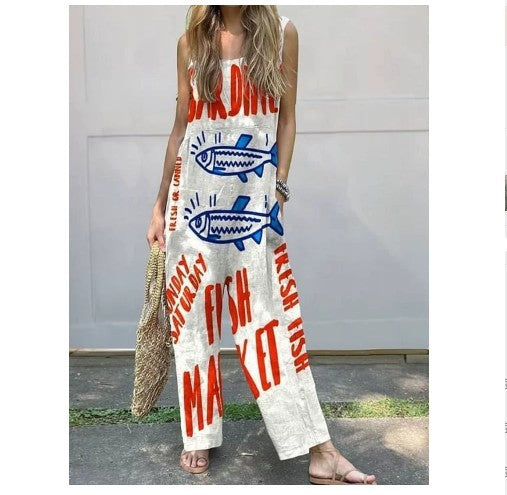 Sweet Retro Printed Women's Suspender Trousers - kinko