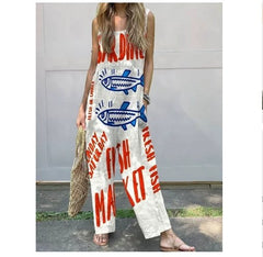 Sweet Retro Printed Women's Suspender Trousers - kinko