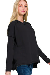Zenana Full Size Exposed Seam Long Sleeve Corded Rib Knit Top Plus Size - kinko