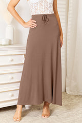 Double Take Full Size Soft Rayon Drawstring Waist Maxi Skirt - kinko