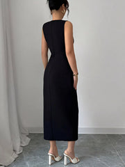Bow Slit Round Neck Sleeveless Dress - kinko