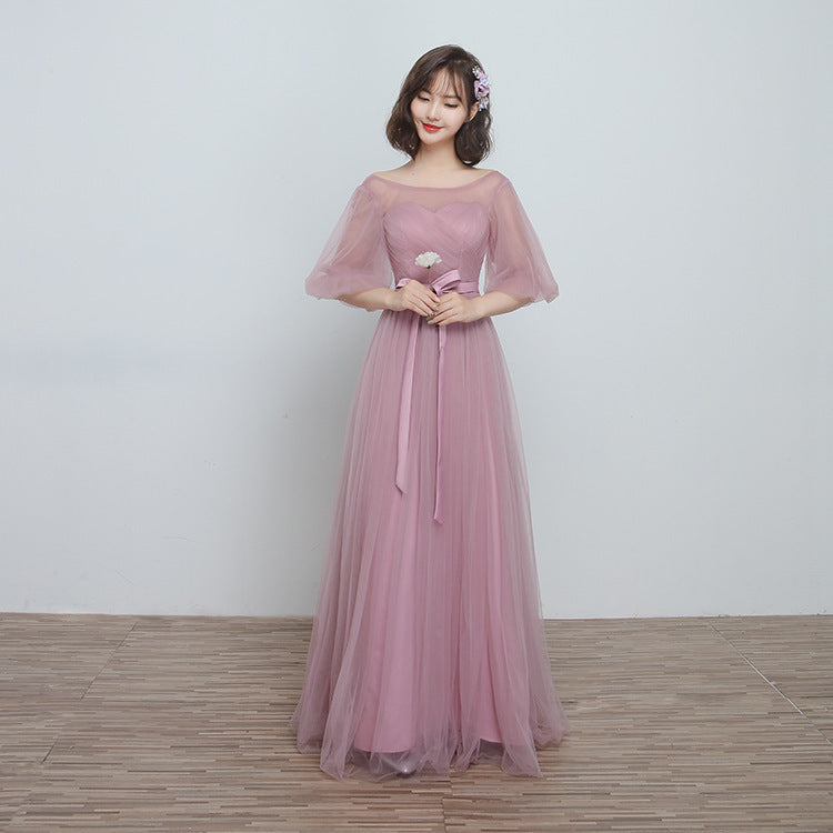 Bridesmaid Dress Long Cameo Brown Mesh Comfortable Thin Satin Bridesmaid Host Dinner Dress - kinko