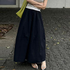 Black Bud Skirt Women's Elastic Waistband Slimming High Waist Mid-length - kinko