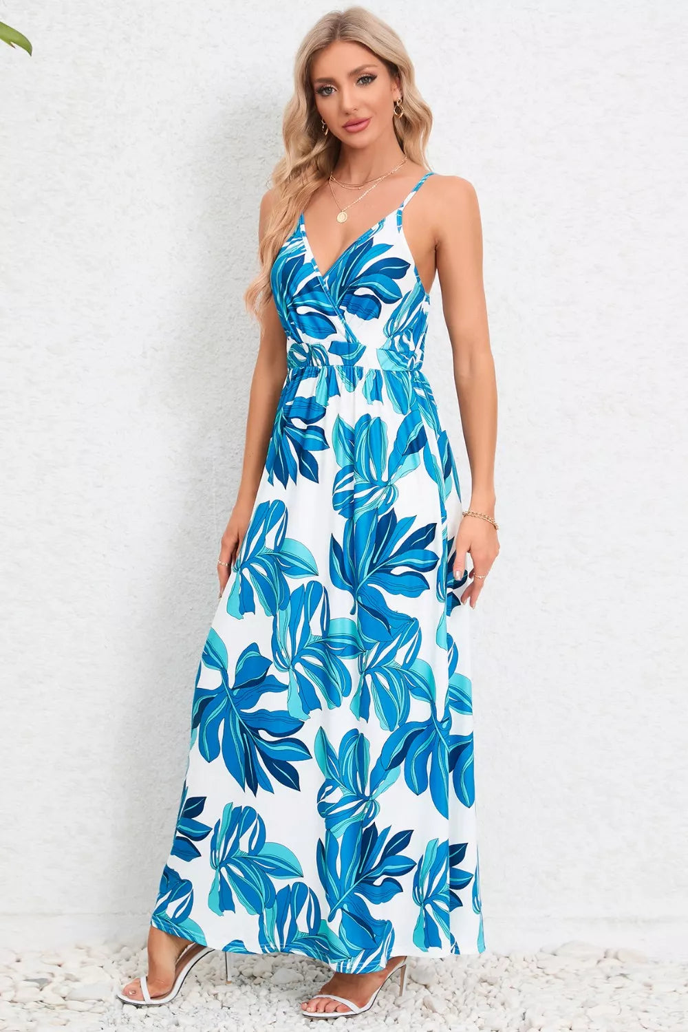 Printed Surplice Maxi Cami Dress - kinko