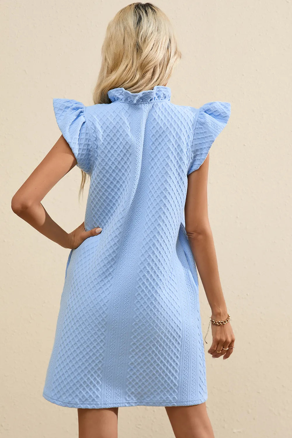 Ruffled V-Neck Cap Sleeve Mini Dress - kinko