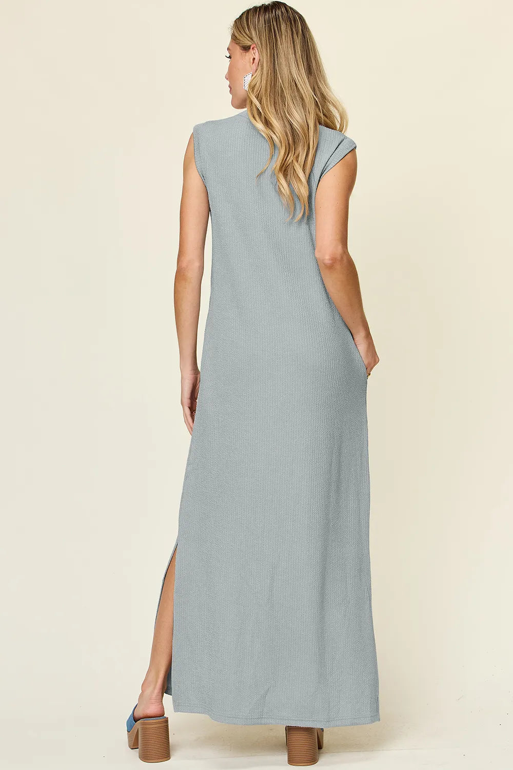 Double Take Full Size Texture Mock Neck Sleeveless Maxi Dress - kinko