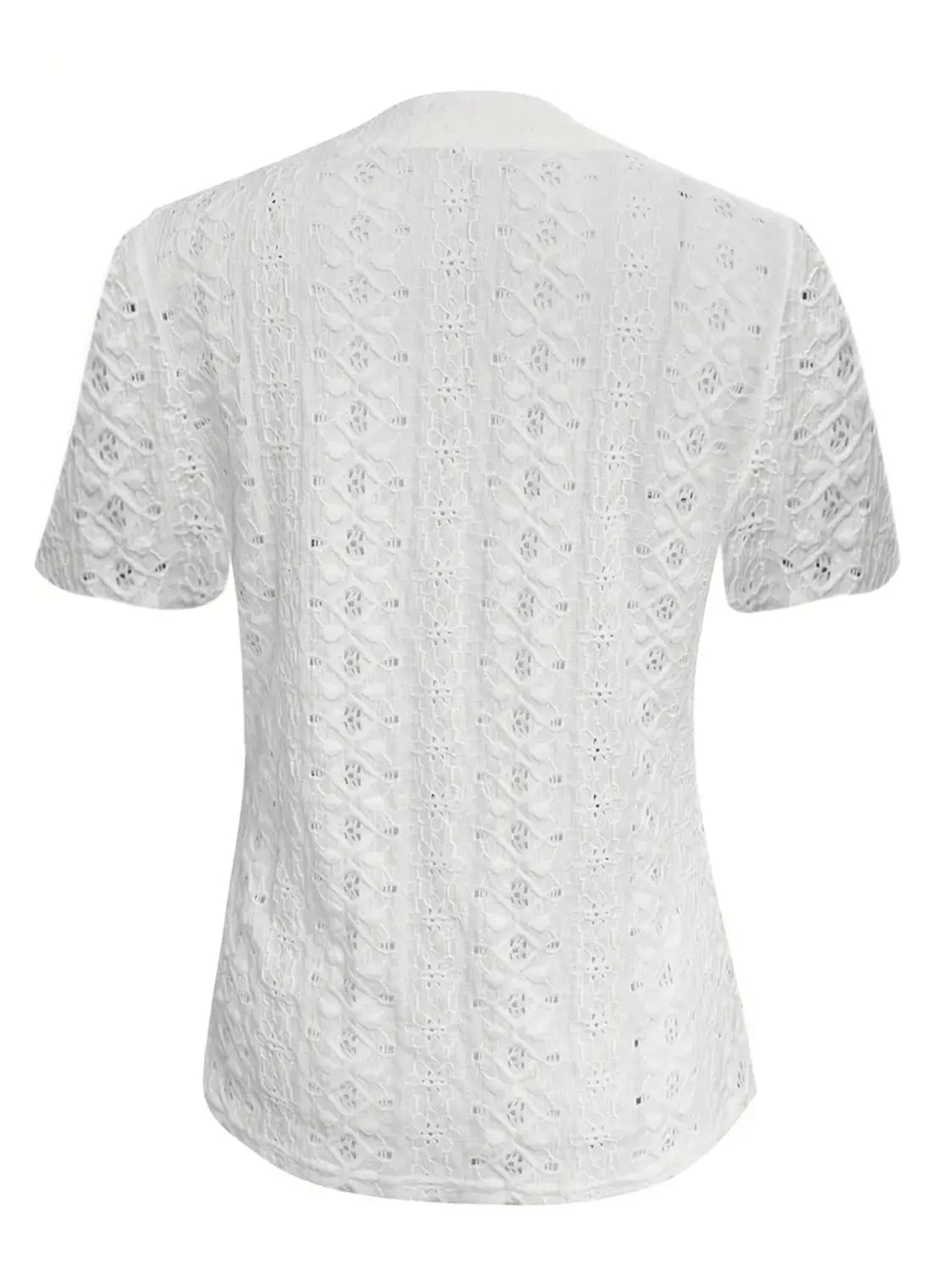 Openwork Notched Short Sleeve Top - kinko