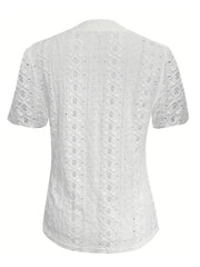 Openwork Notched Short Sleeve Top - kinko