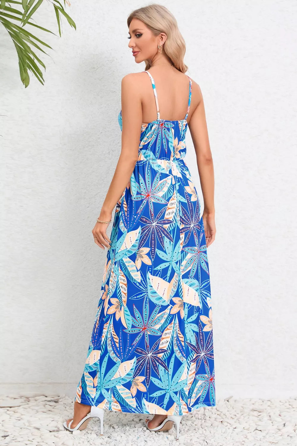 Printed Surplice Maxi Cami Dress - kinko