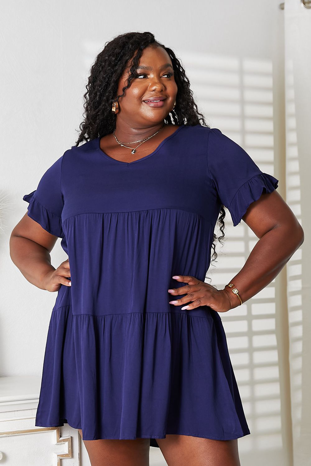 Mandy V-Neck Flounce Sleeve Tiered Dress - kinko