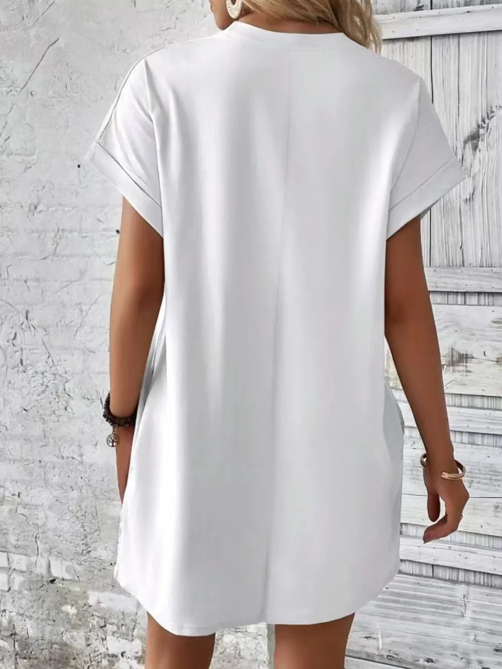 Pocketed Round Neck Short Sleeve Dress - kinko