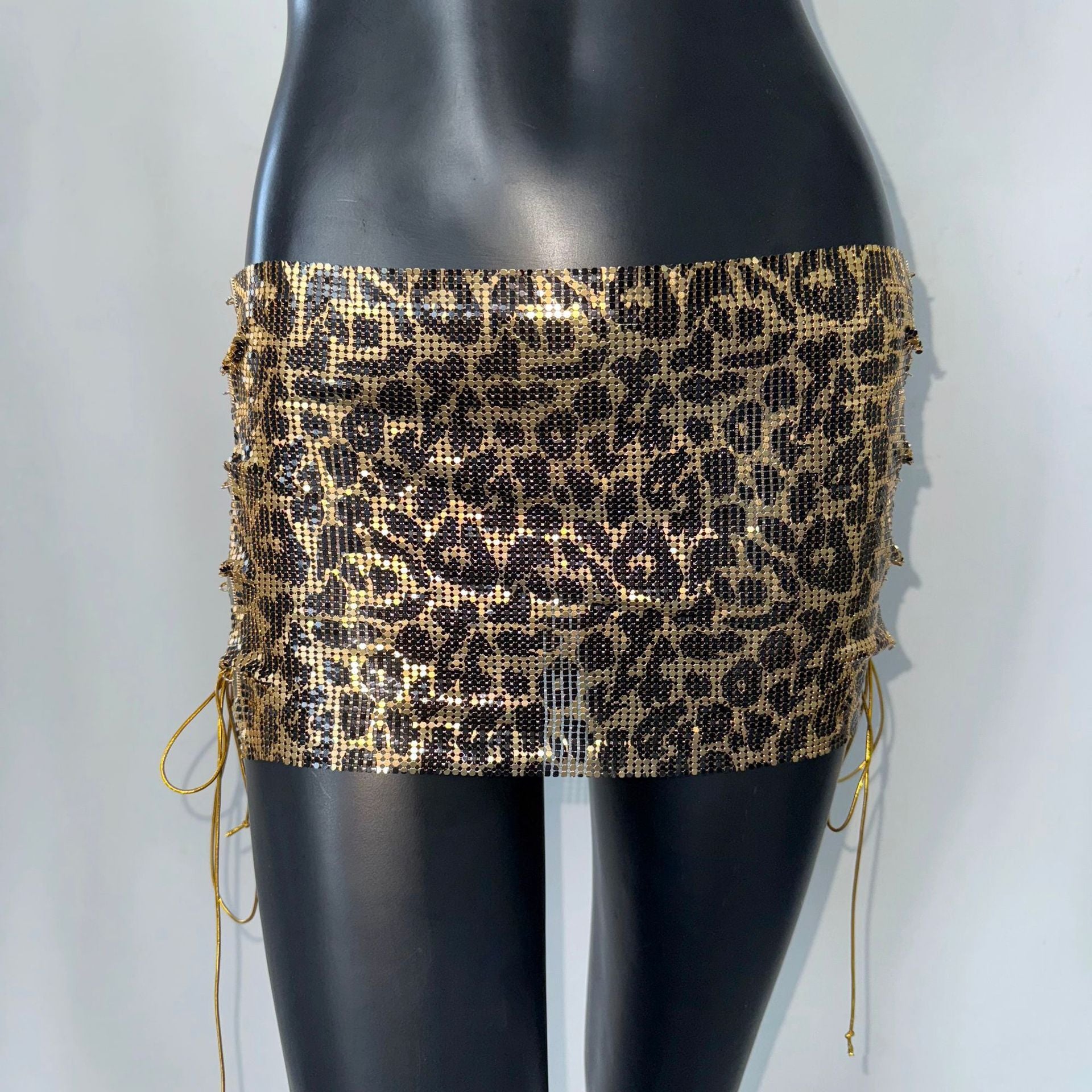 Miniskirt Metal Sequins Lace-up Skirt - kinko