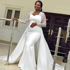 Slim High Waist White Satin Party Bridal Wedding Dress - kinko
