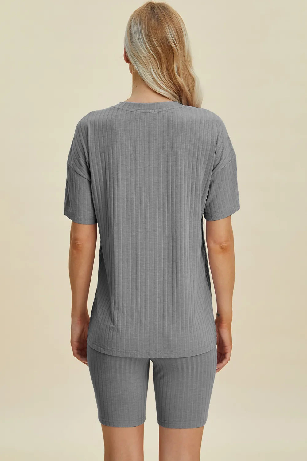 Basic Bae Full Size Ribbed V-Neck Short Sleeve Top and Shorts Set - kinko