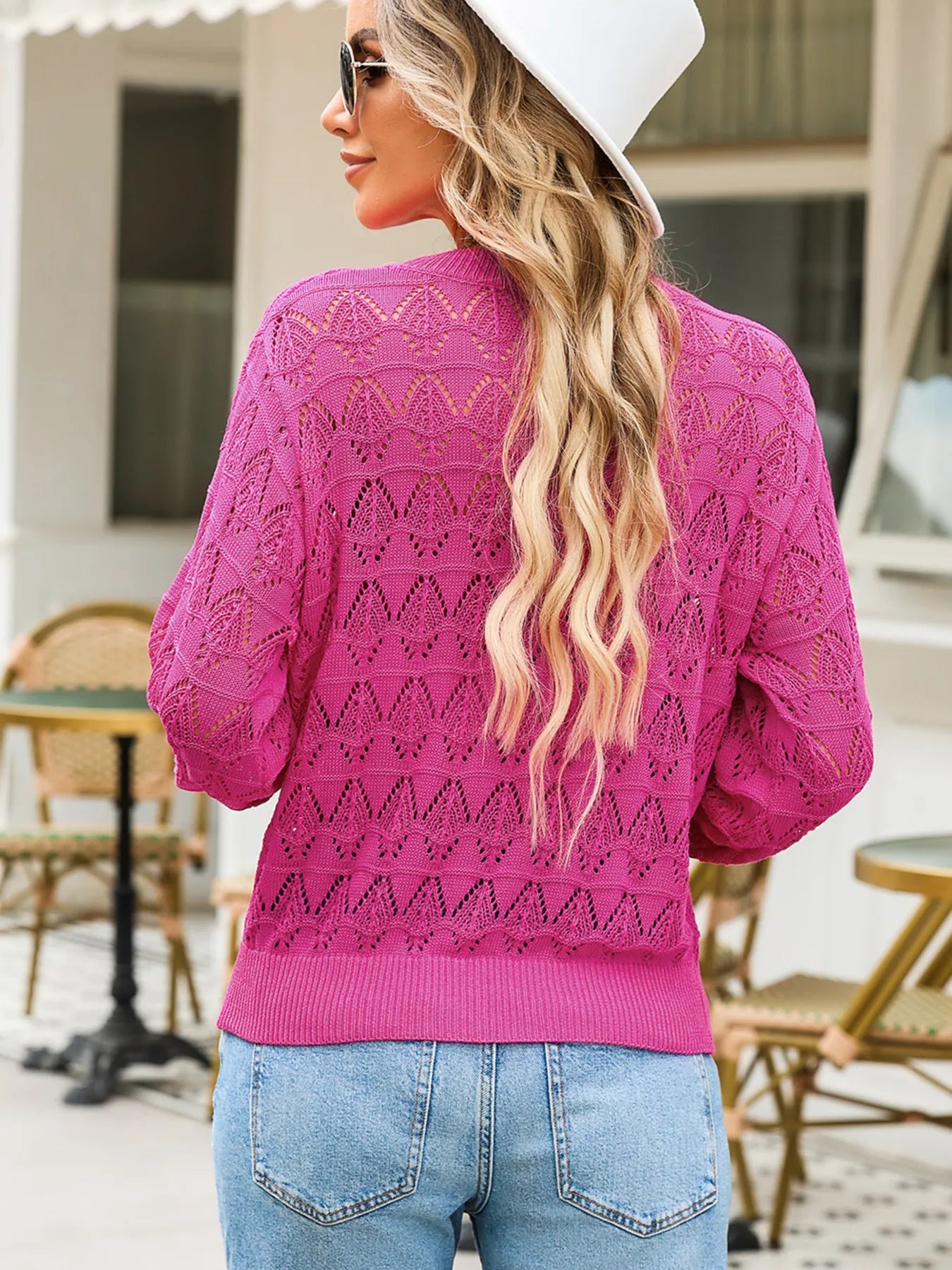 Buttoned Front Openwork Cardigan - kinko