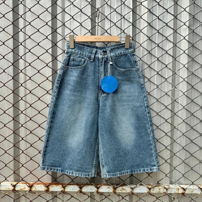 American Retro Washed Loose Design Fifth Pants Men - kinko