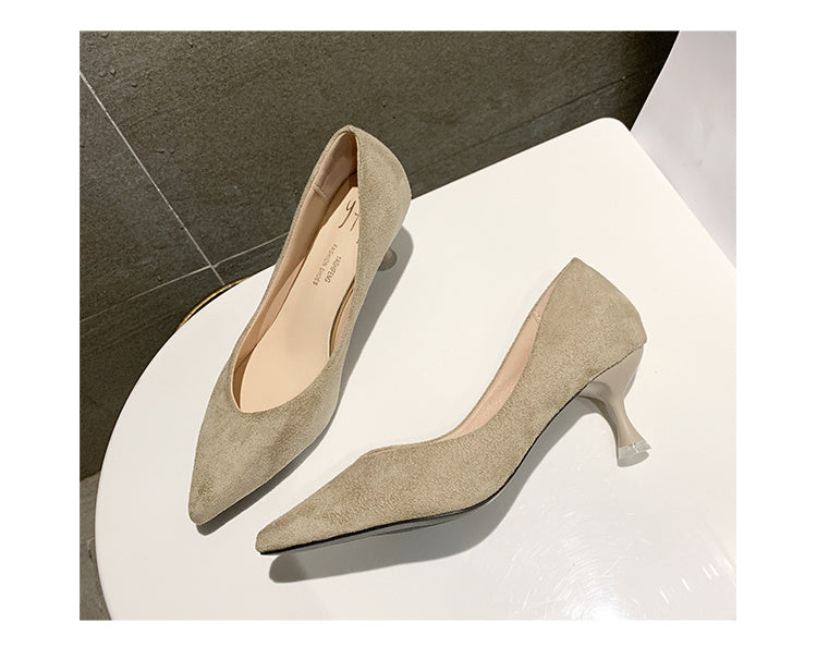 Single Mid-heel Suede Soft-soled High-heeled Shoes