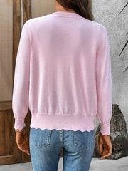 Ribbed Edge Button-Up Knit Cardigan - kinko