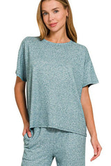 Zenana Soft Melange Short Sleeve Tee & Long Pants Set - kinko