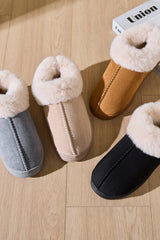 Faux Fur Round Toe Platform Slippers - kinko