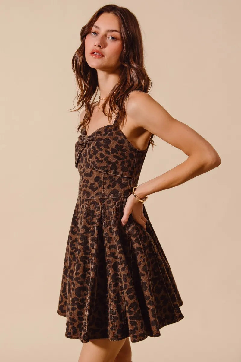 SO ME Mineral Washed Leopard Flare Cami Dress - kinko