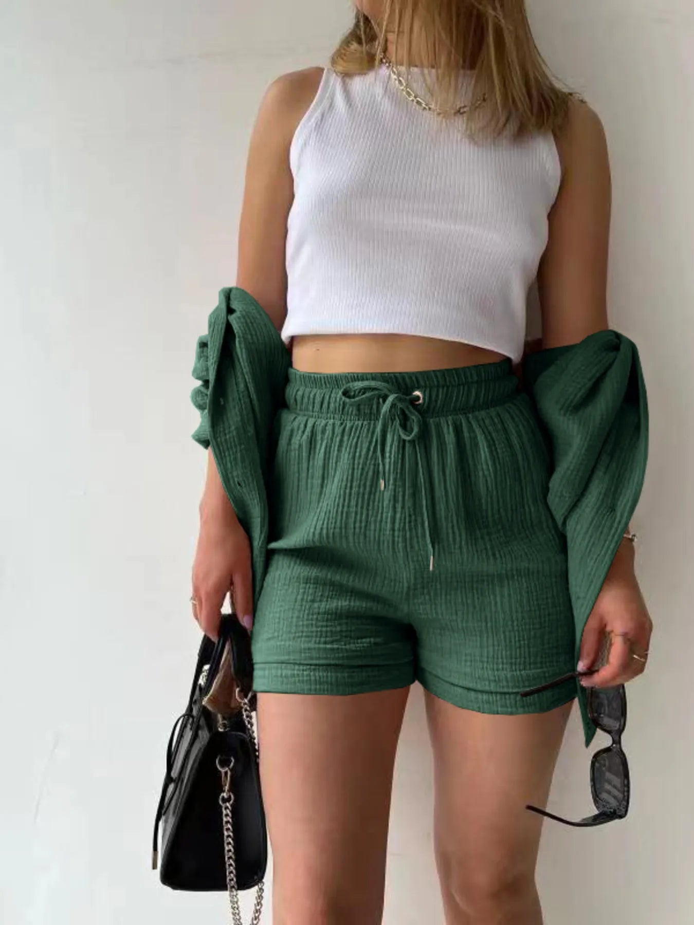 Button Up Shirt and Shorts Set - kinko