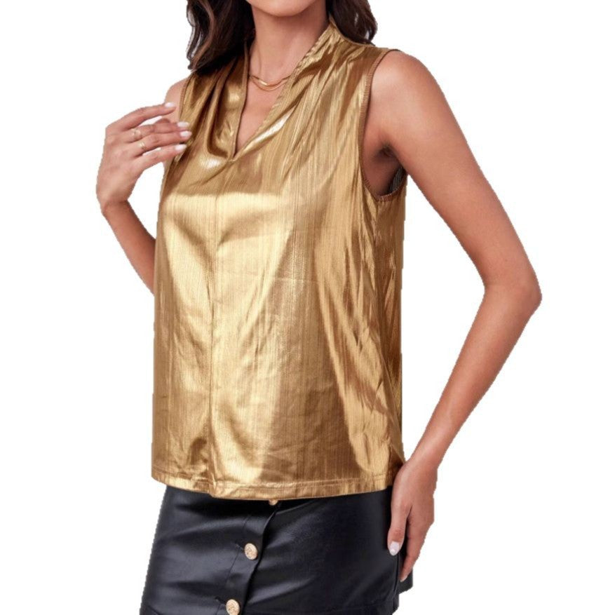 European And American Style Metallic Shirt V-neck Women - kinko