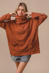 BiBi Piper Rib Double Pocket Turtle Neck Sweater - kinko