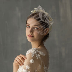European And American White Mesh Bow Veil - kinko
