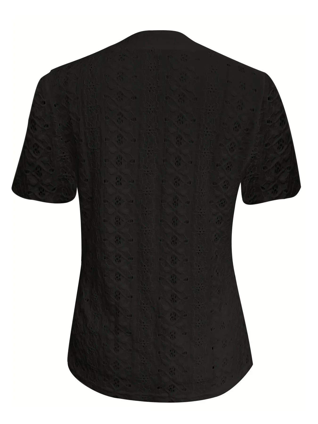 Openwork Notched Short Sleeve Top - kinko