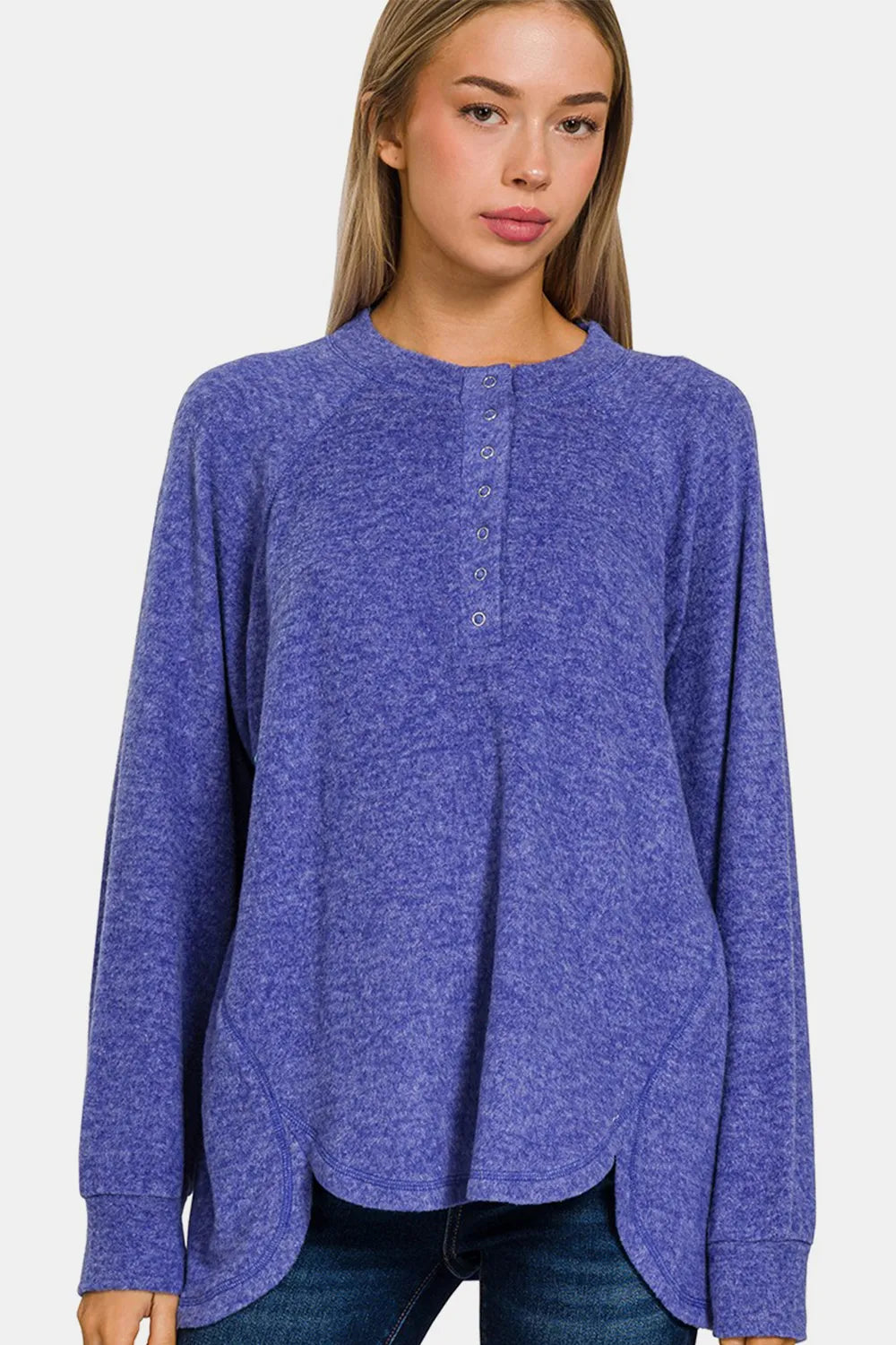 Zenana Full Size Brushed Melange Hacci High-Low Sweater - kinko
