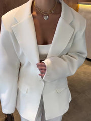 Elegant Solid Color Loose Blazer - kinko