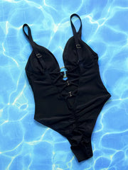 Crisscross Spaghetti Strap Plunge One-Piece Swimwear - kinko