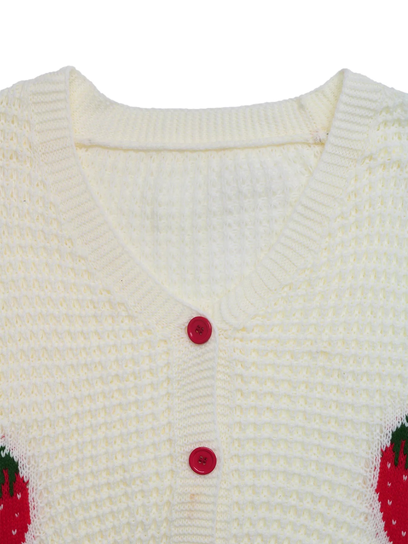 Strawberry Pattern V-Neck Button-Up Cardigan - kinko
