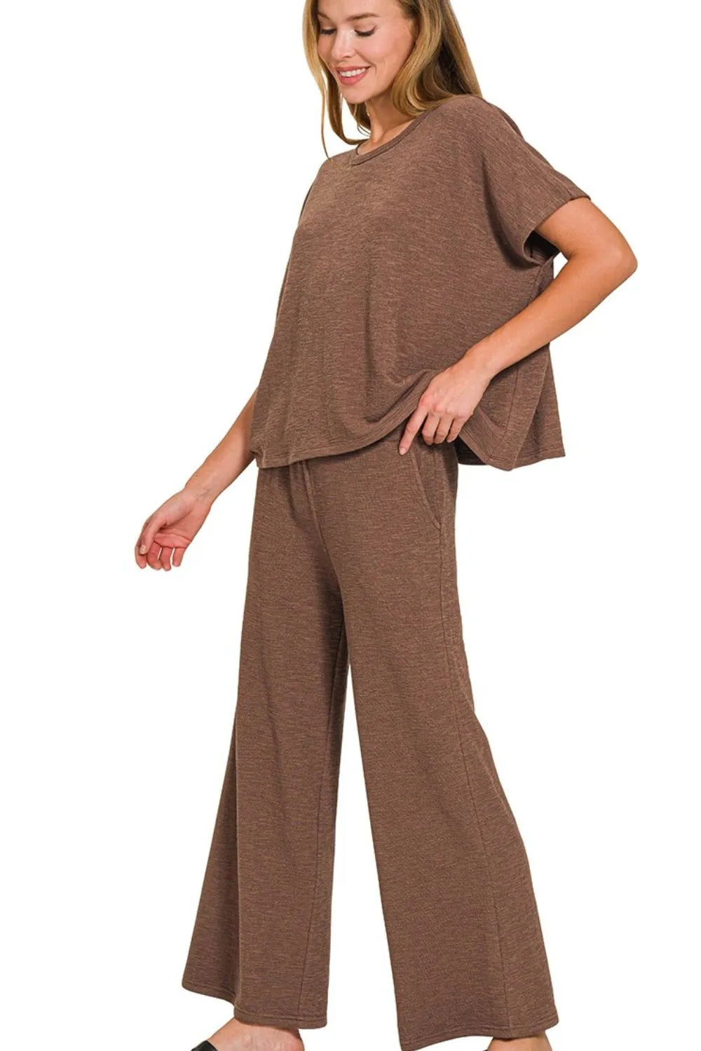 Zenana Cotton Slub Top & Pants Set - kinko