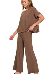 Zenana Cotton Slub Top & Pants Set - kinko