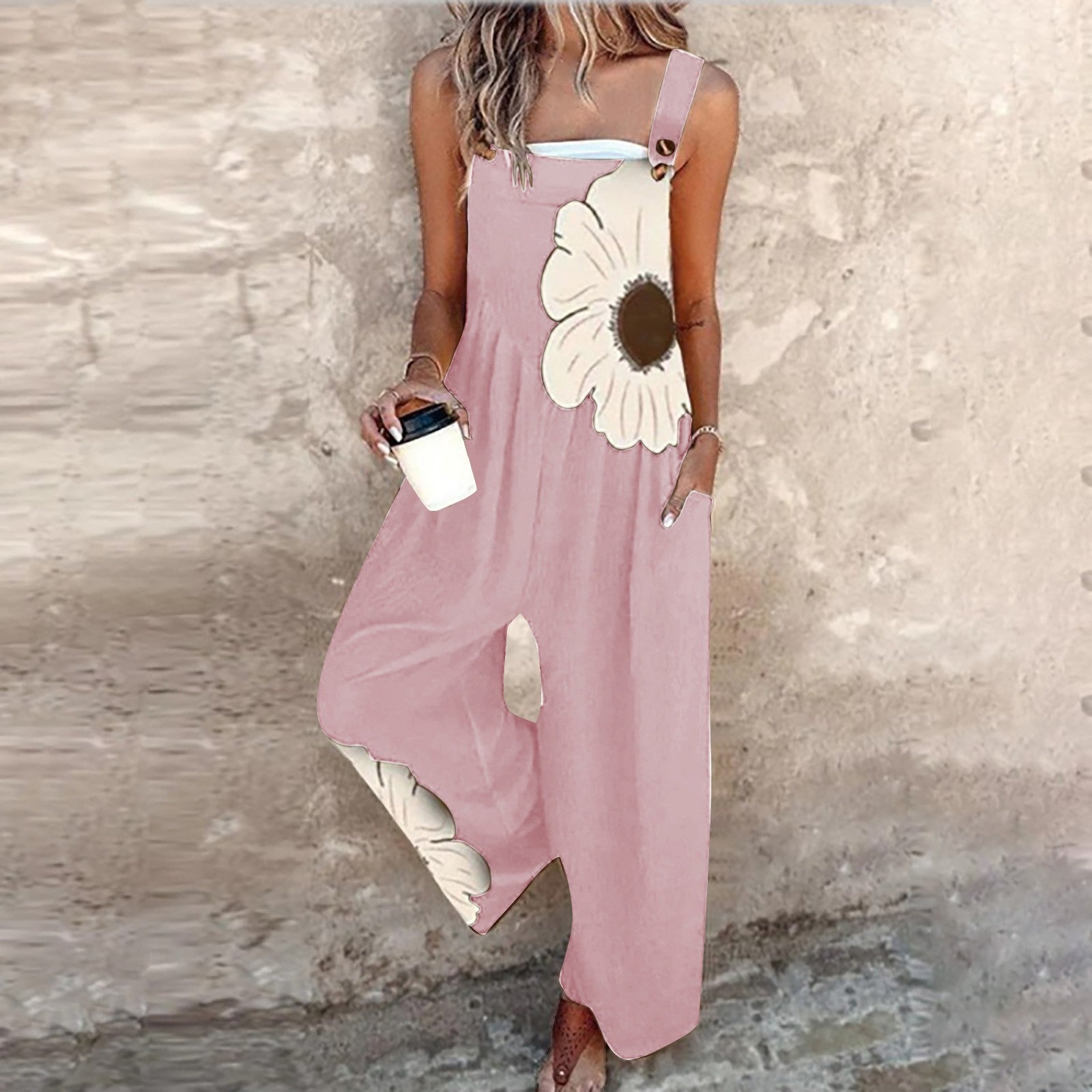Women's Vintage Print Loose Sleeveless Jumpsuit - kinko