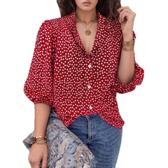 Women's Loose Print Versatile Button Up Shirt - kinko