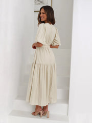 Tiered Surplice Half Sleeve Midi Dress - kinko