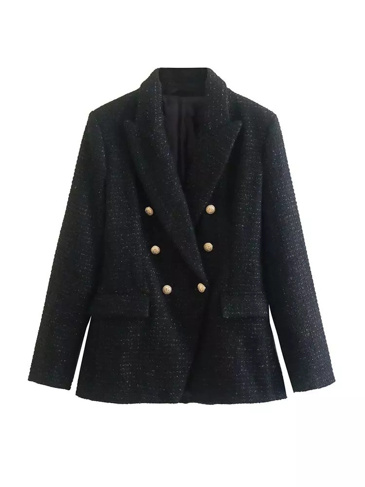 Urban Casual Women Textured Double Breasted Blazer - kinko