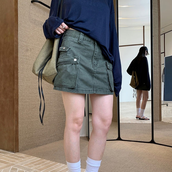 Sommer-Arbeitskleidung mit niedriger Taille, Damen-Taschenrock