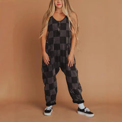 Fashion Plaid Colored Mosaic Loose Casual Jumpsuit - kinko