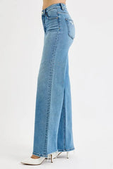 RISEN Full Size Distressed Wide Leg Jeans Plus Size - kinko