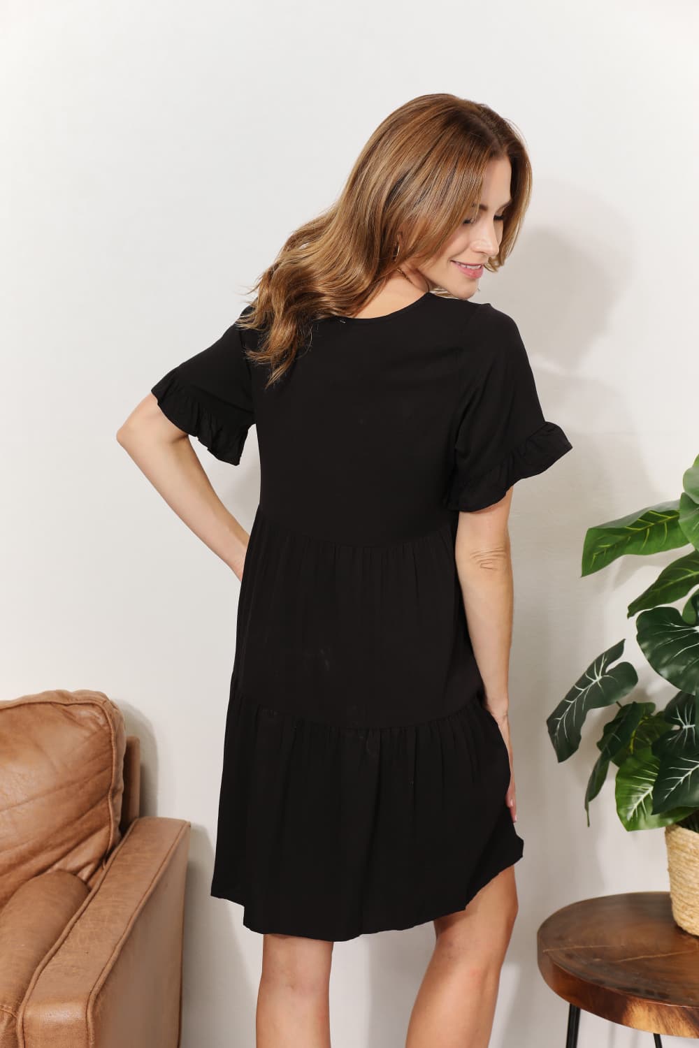 Mandy V-Neck Flounce Sleeve Tiered Dress - kinko