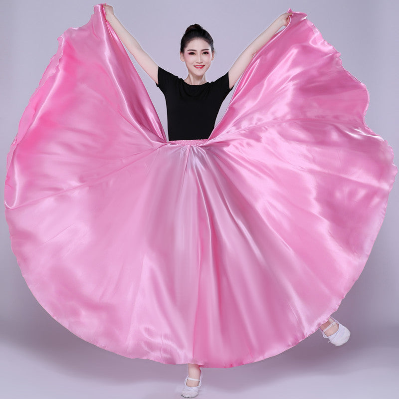 Simple Solid Color Performance Skirt With Large Swing - kinko
